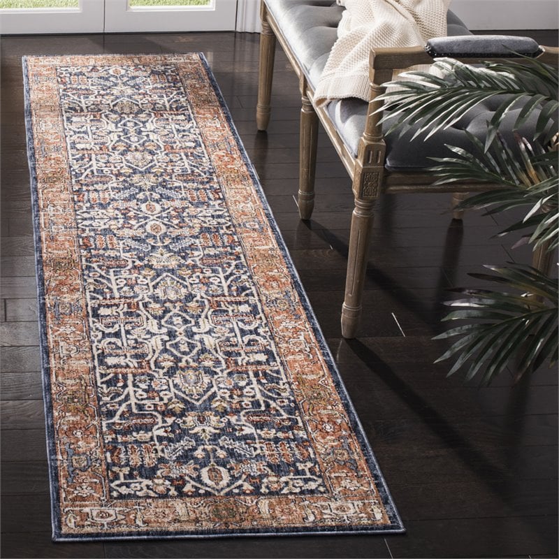 Safavieh Heirloom 2' x 8' Runner Rug in Navy and Beige