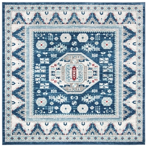 Safavieh Kazak 100 6'-7&quot X 6'-7&quot Square Power Loomed Rug in Blue / Cream