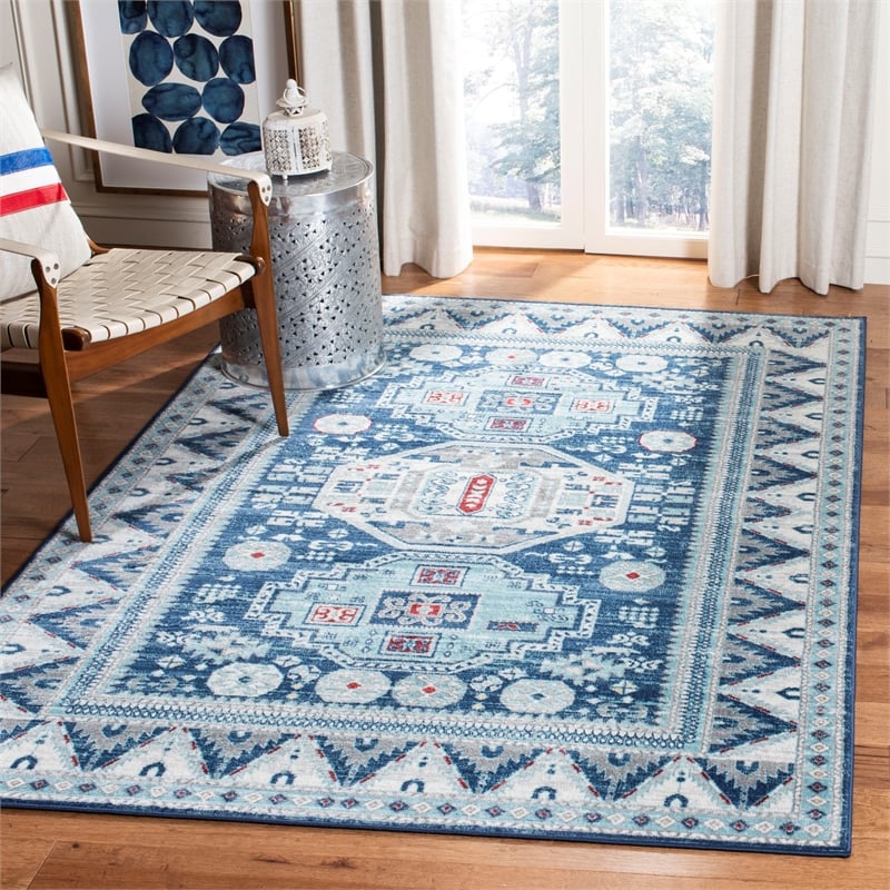 Safavieh Kazak 100 8' X 10' Power Loomed Rug in Blue / Cream