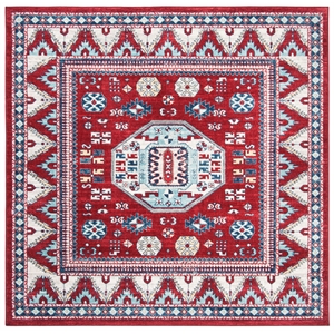 Safavieh Kazak 100 6'-7&quot X 6'-7&quot Square Power Loomed Rug in Red / Blue
