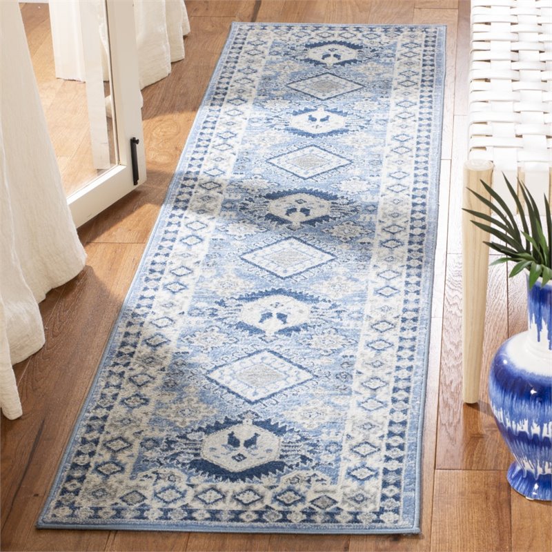 Safavieh Kazak 2' x 8' Runner Rug in Blue and Ivory