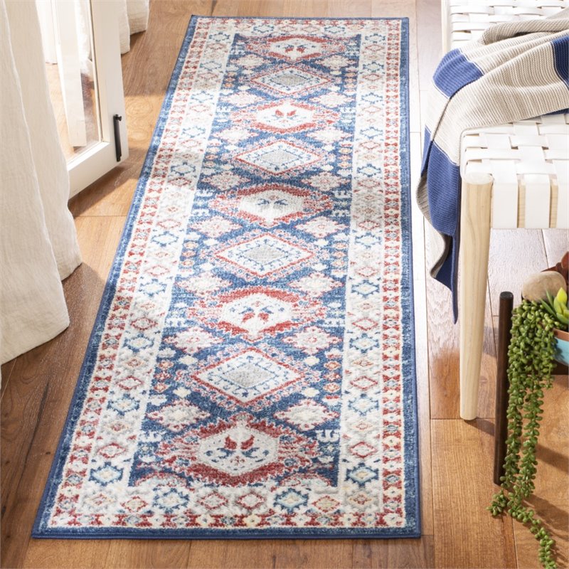 Safavieh Kazak 2' x 8' Runner Rug in Navy and Red