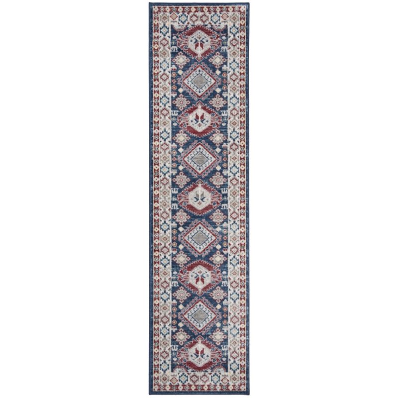 Safavieh Kazak 2' x 8' Runner Rug in Navy and Red