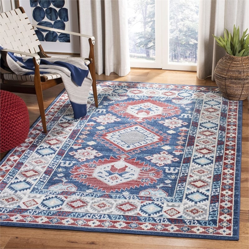 Safavieh Kazak 8' x 10' Rug in Navy and Red