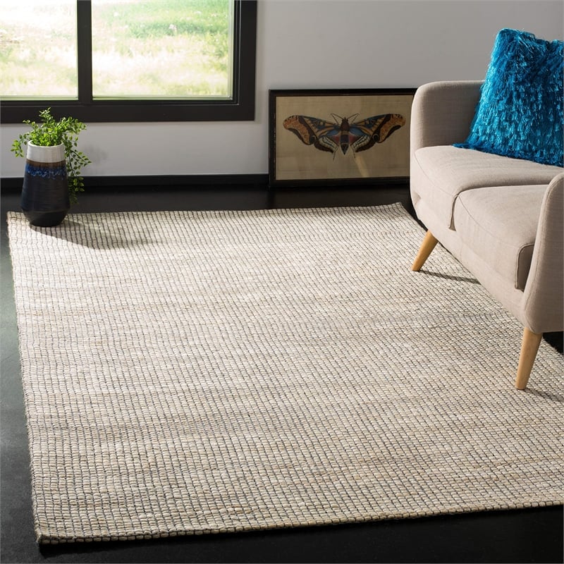 Safavieh Marbella 9' x 12' Hand Loomed Jute Rug in Blue and Ivory