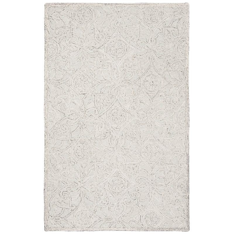 Safavieh Micro-Loop 5' x 8' Hand Tufted Wool Rug in Gray and Ivory