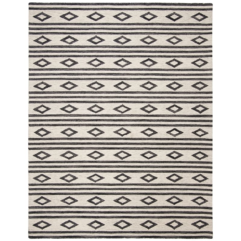 Safavieh Micro-Loop 5' x 8' Hand Tufted Wool Rug in Ivory and Charcoal