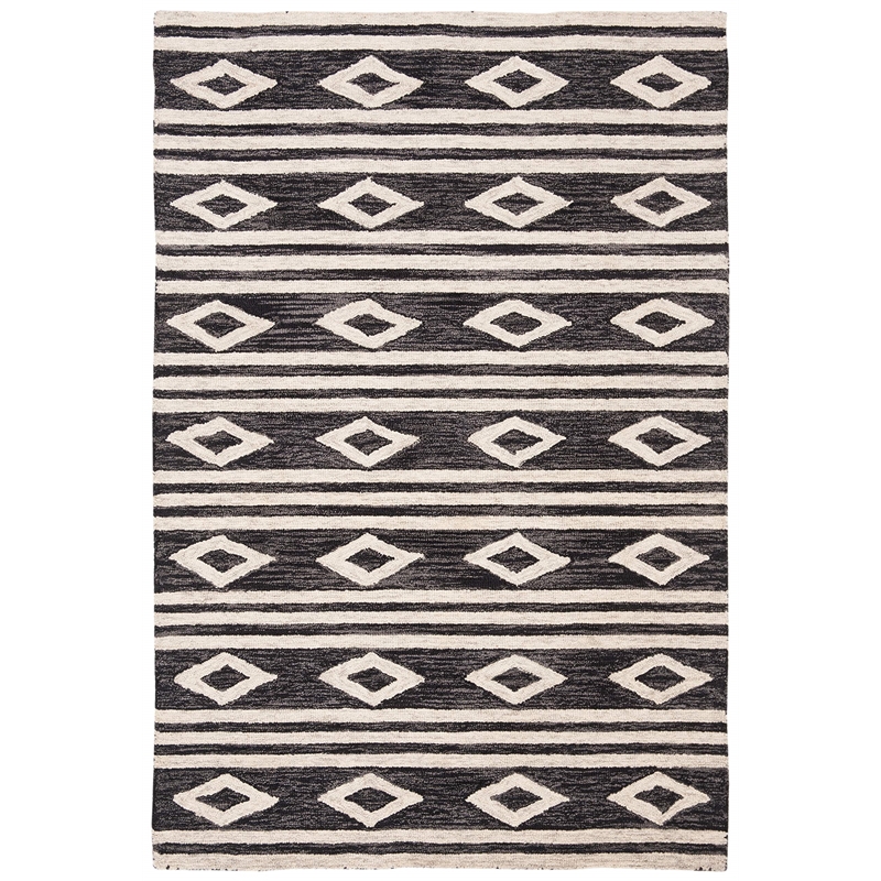 Safavieh Micro-Loop 4' x 6' Hand Tufted Wool Rug in Charcoal and Ivory