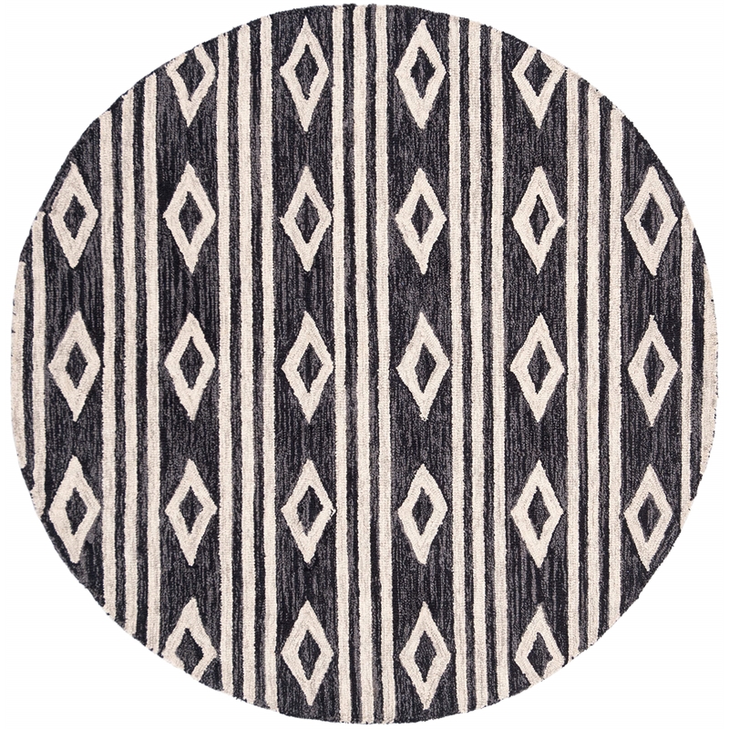 Safavieh Micro-Loop 5' Round Hand Tufted Wool Rug in Charcoal