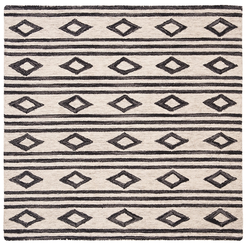 Safavieh Micro-Loop 5' Square Hand Tufted Wool Rug in Charcoal