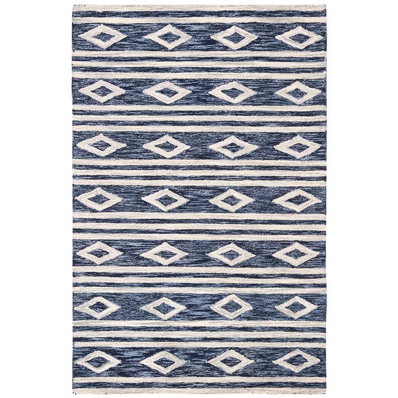 Safavieh Micro-Loop 4' x 6' Hand Tufted Wool Rug in Navy and Ivory