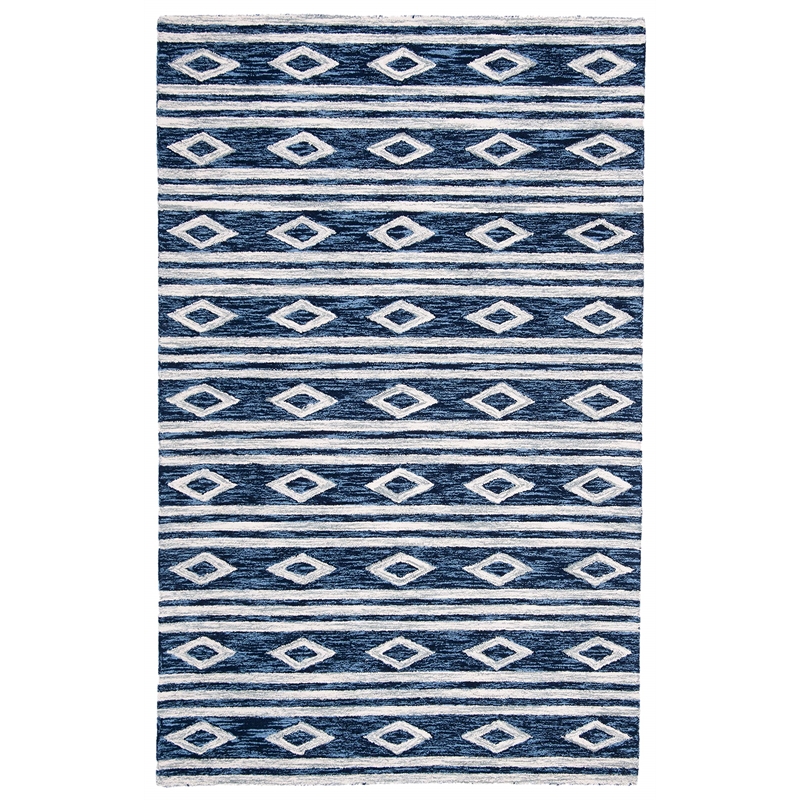 Safavieh Micro-Loop 5' x 8' Hand Tufted Wool Rug in Navy and Ivory