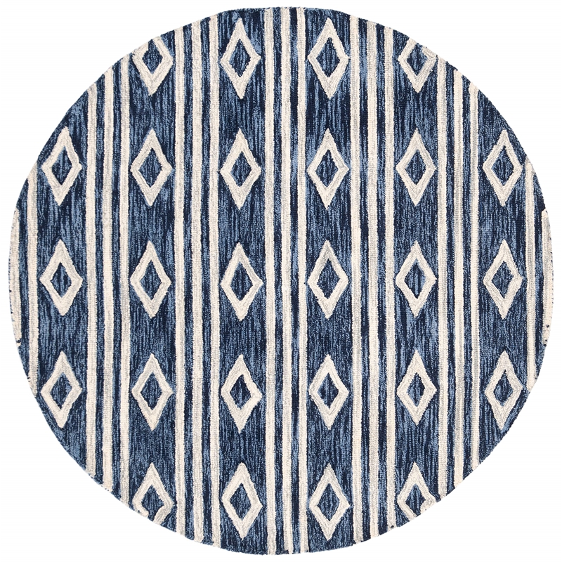 Safavieh Micro-Loop 5' Round Hand Tufted Wool Rug in Navy and Ivory