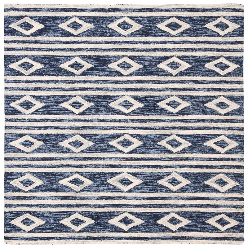 Safavieh Micro-Loop 5' Square Hand Tufted Wool Rug in Navy and Ivory