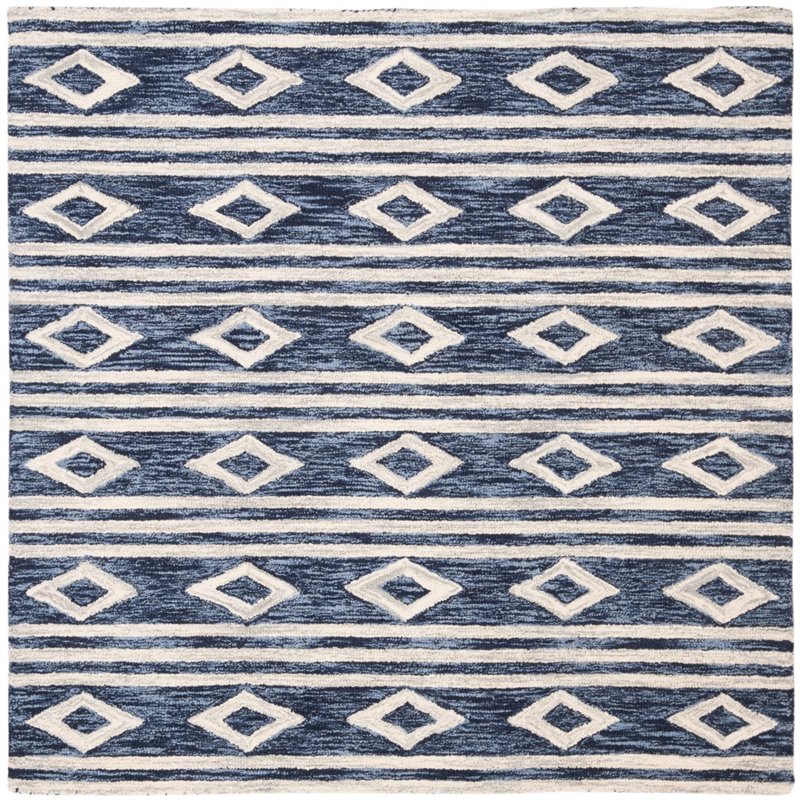 Safavieh Micro-Loop 5' Square Hand Tufted Wool Rug in Navy and Ivory