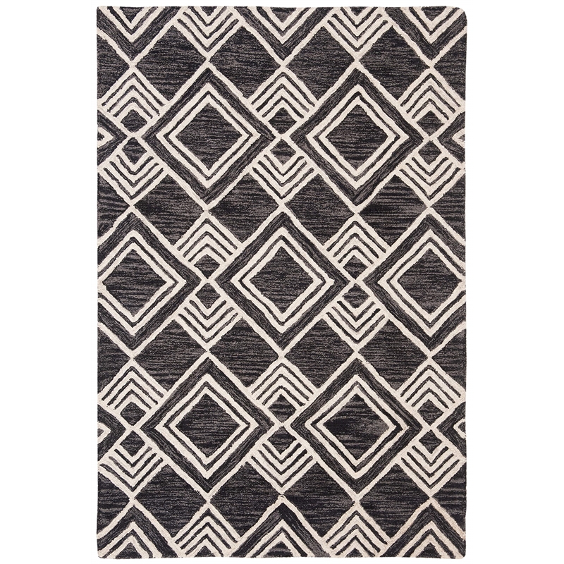 Safavieh Micro-Loop 4' x 6' Hand Tufted Wool Rug in Charcoal and Ivory