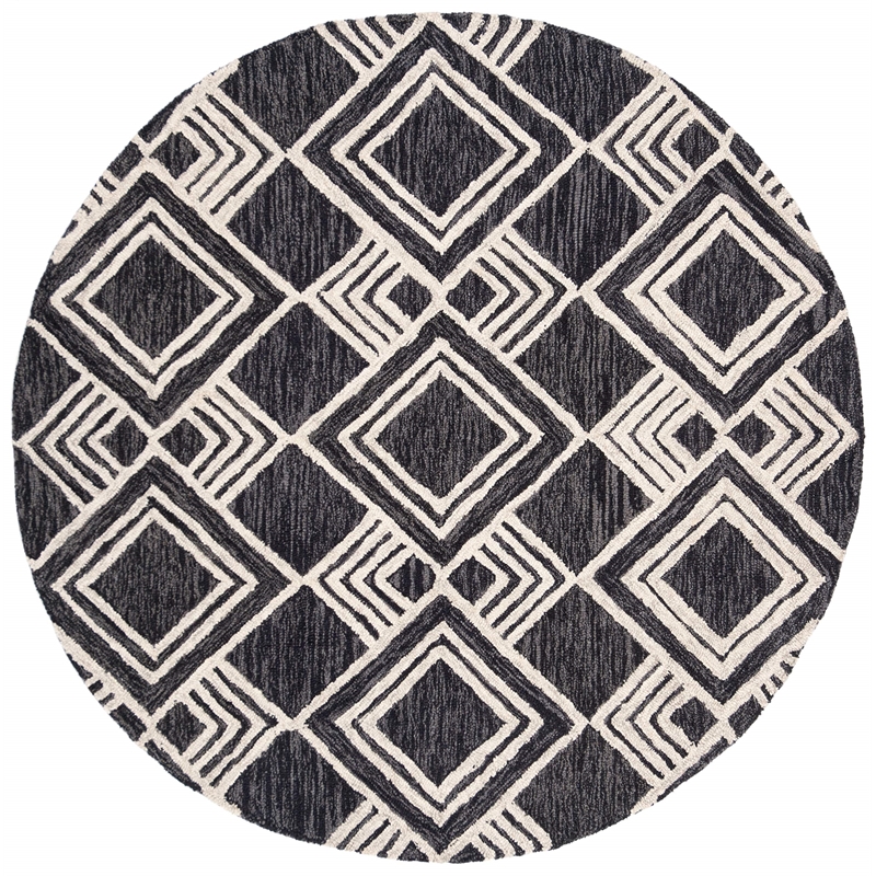 Safavieh Micro-Loop 5' Round Hand Tufted Wool Rug in Charcoal