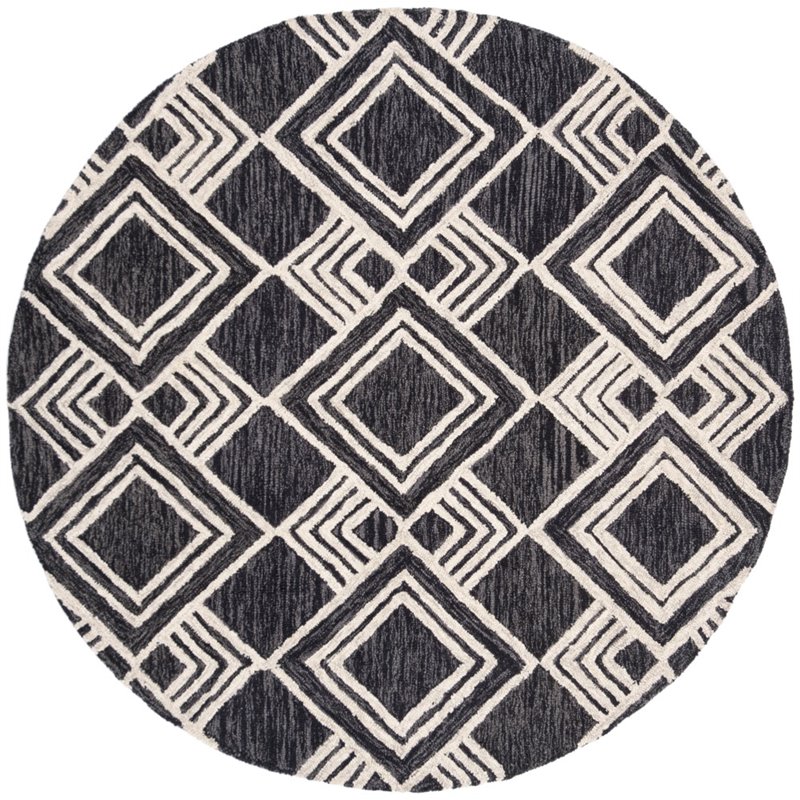 Safavieh Micro-Loop 5' Round Hand Tufted Wool Rug in Charcoal