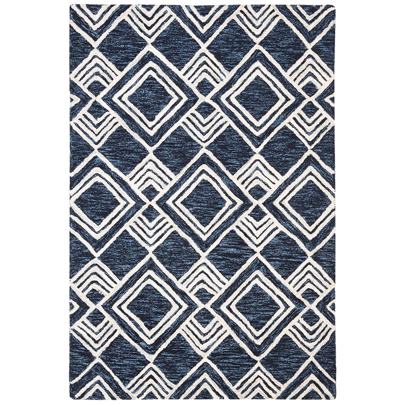 Safavieh Micro-Loop 4' x 6' Hand Tufted Wool Rug in Navy and Ivory