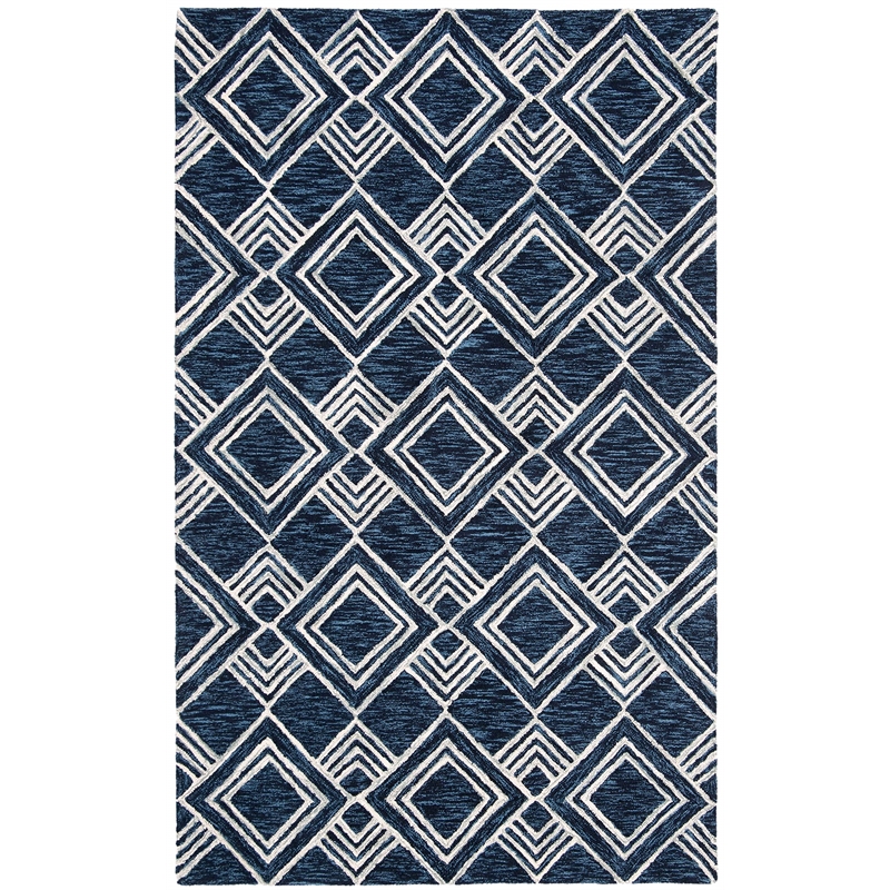 Safavieh Micro-Loop 5' x 8' Hand Tufted Wool Rug in Navy and Ivory