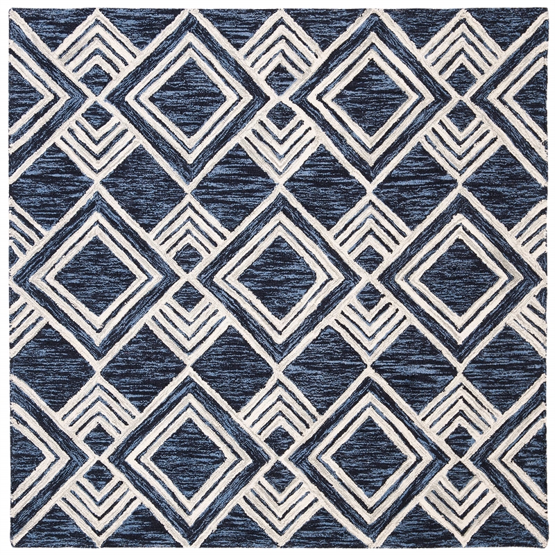 Safavieh Micro-Loop 5' Square Hand Tufted Wool Rug in Navy and Ivory
