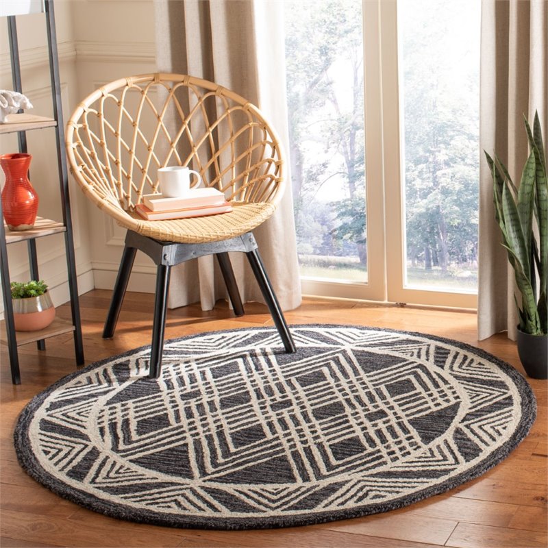 Safavieh Micro-Loop 5' Round Hand Tufted Wool Rug in Charcoal