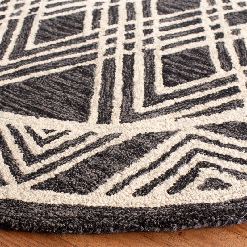 Safavieh Micro-Loop 5' Round Hand Tufted Wool Rug in Charcoal