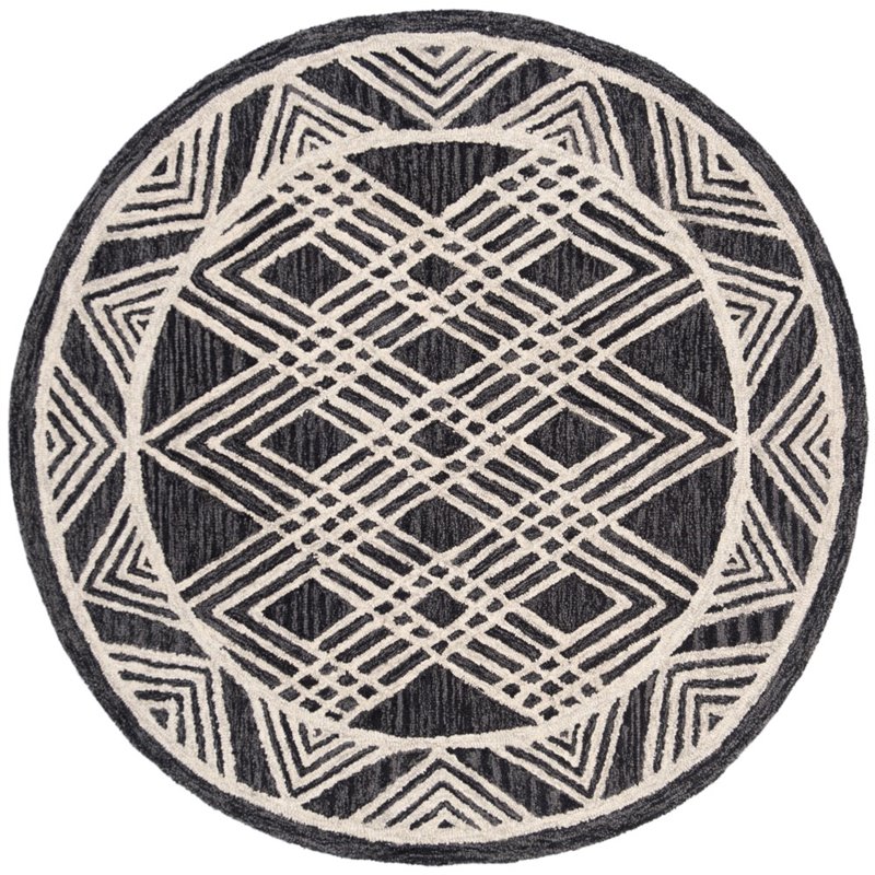 Safavieh Micro-Loop 5' Round Hand Tufted Wool Rug in Charcoal