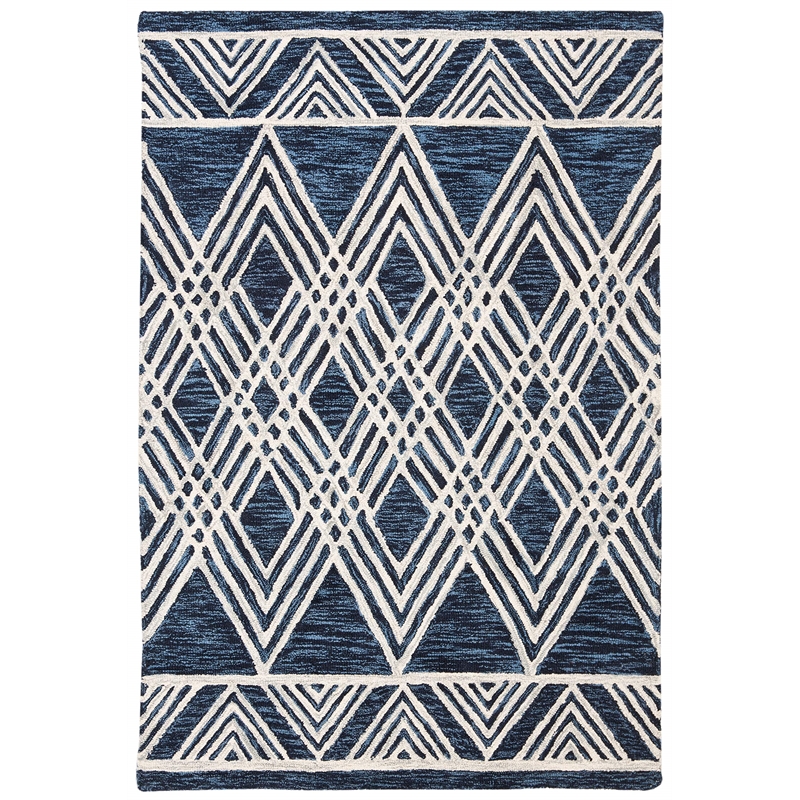 Safavieh Micro-Loop 4' x 6' Hand Tufted Wool Rug in Navy and Ivory