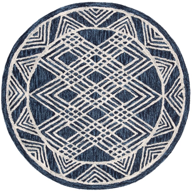 Safavieh Micro-Loop 5' Round Hand Tufted Wool Rug in Navy and Ivory