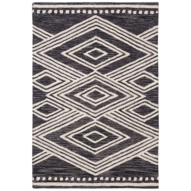 Safavieh Micro-Loop 4' x 6' Hand Tufted Wool Rug in Ivory and Navy