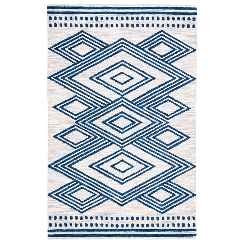 Safavieh Micro-Loop 8' x 10' Hand Tufted Wool Rug in Ivory and Navy