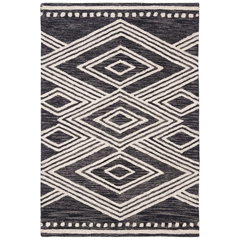 Safavieh Micro-Loop 4' x 6' Hand Tufted Wool Rug in Charcoal and Ivory