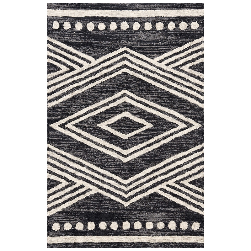 Safavieh Micro-Loop 5' x 8' Hand Tufted Wool Rug in Charcoal and Ivory