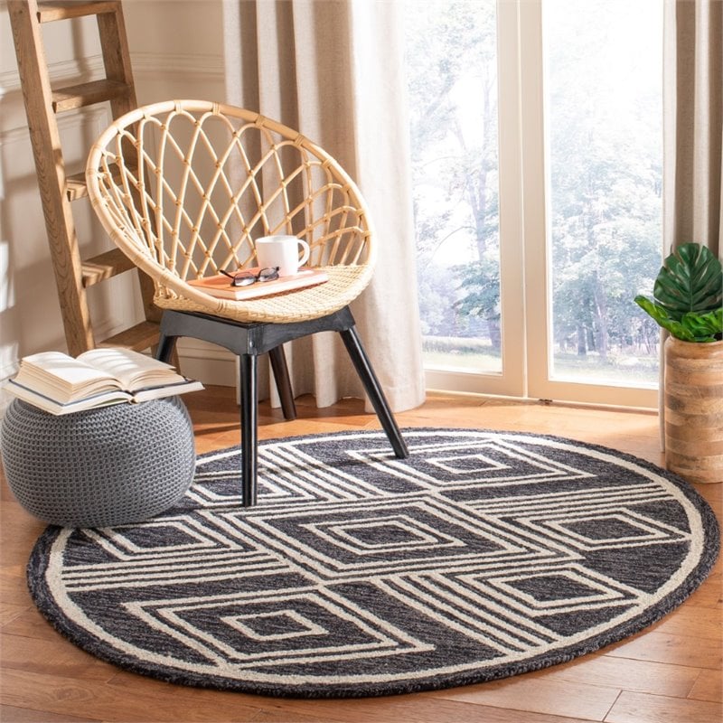 Safavieh Micro-Loop 5' Round Hand Tufted Wool Rug in Charcoal