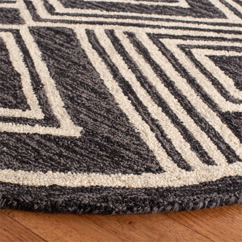 Safavieh Micro-Loop 5' Round Hand Tufted Wool Rug in Charcoal