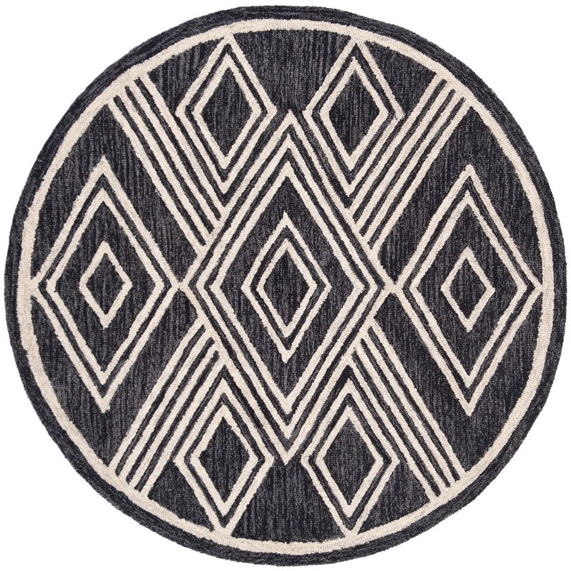 Safavieh Micro-Loop 5' Round Hand Tufted Wool Rug in Charcoal