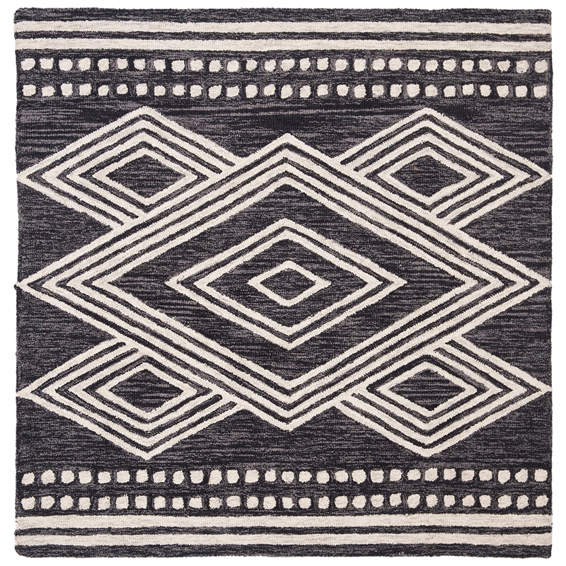 Safavieh Micro-Loop 5' Square Hand Tufted Wool Rug in Charcoal