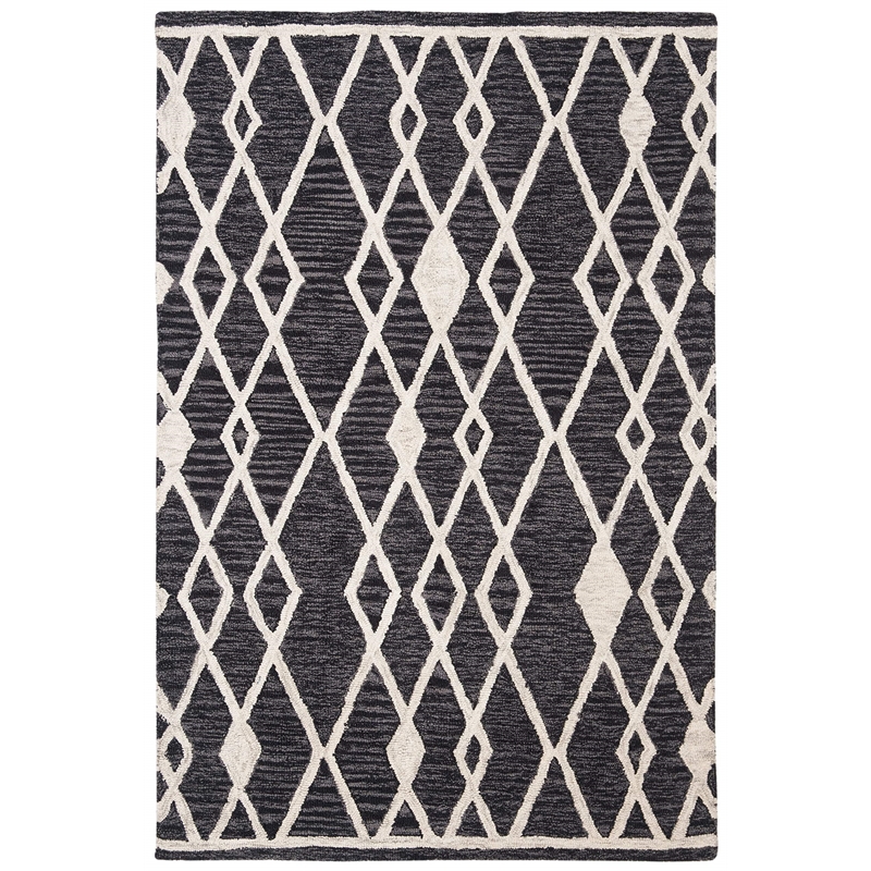 Safavieh Micro-Loop 4' x 6' Hand Tufted Wool Rug in Charcoal and Ivory