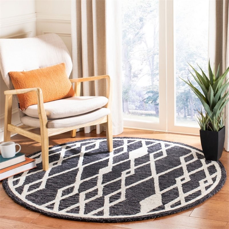 Safavieh Micro-Loop 5' Round Hand Tufted Wool Rug in Charcoal