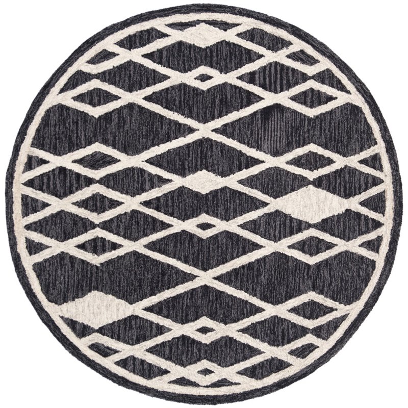 Safavieh Micro-Loop 5' Round Hand Tufted Wool Rug in Charcoal