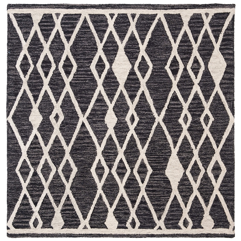 Safavieh Micro-Loop 5' Square Hand Tufted Wool Rug in Charcoal