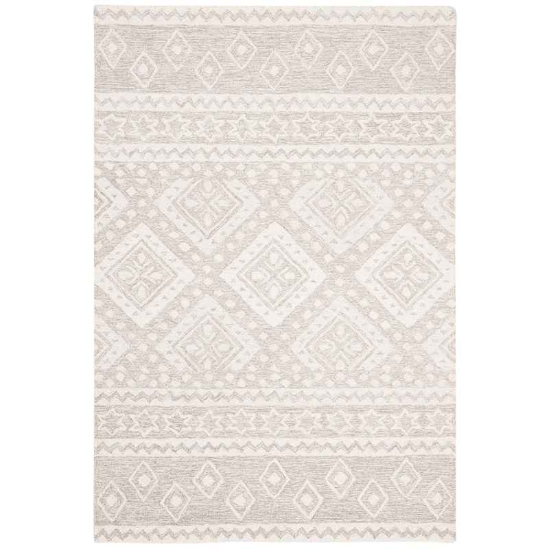 Safavieh Micro-Loop 4' x 6' Hand Tufted Wool Rug in Beige and Ivory