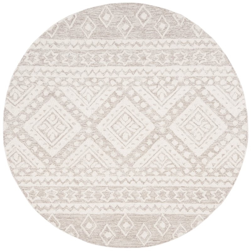 Safavieh Micro-Loop 5' Round Hand Tufted Wool Rug in Beige and Ivory