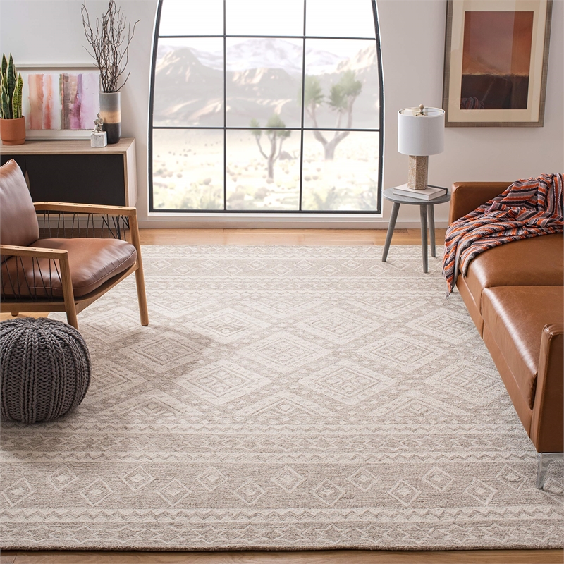 Safavieh Micro-Loop 5' Square Hand Tufted Wool Rug in Beige and Ivory