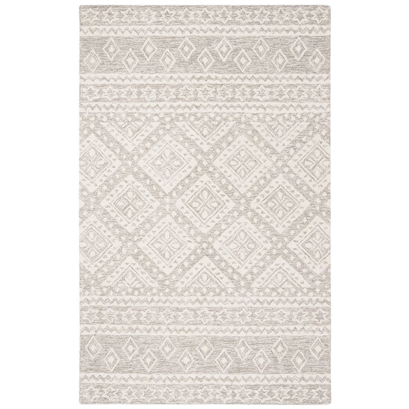 Safavieh Micro-Loop 4' x 6' Hand Tufted Wool Rug in Gray and Ivory