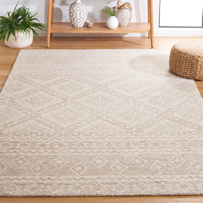Safavieh Micro-Loop 5' x 8' Hand Tufted Wool Rug in Gray and Ivory