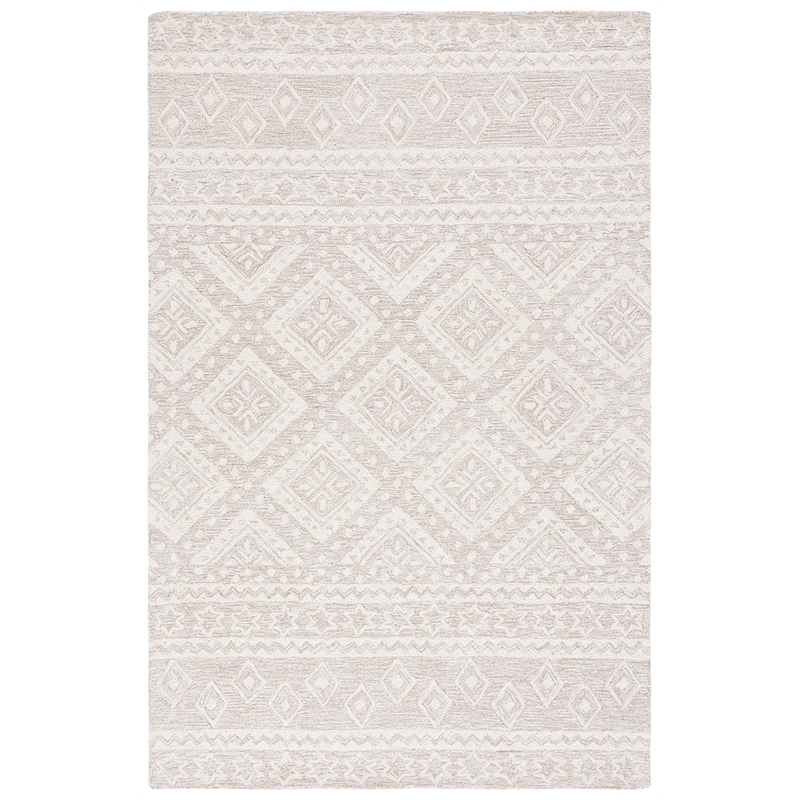 Safavieh Micro-Loop 5' x 8' Hand Tufted Wool Rug in Gray and Ivory