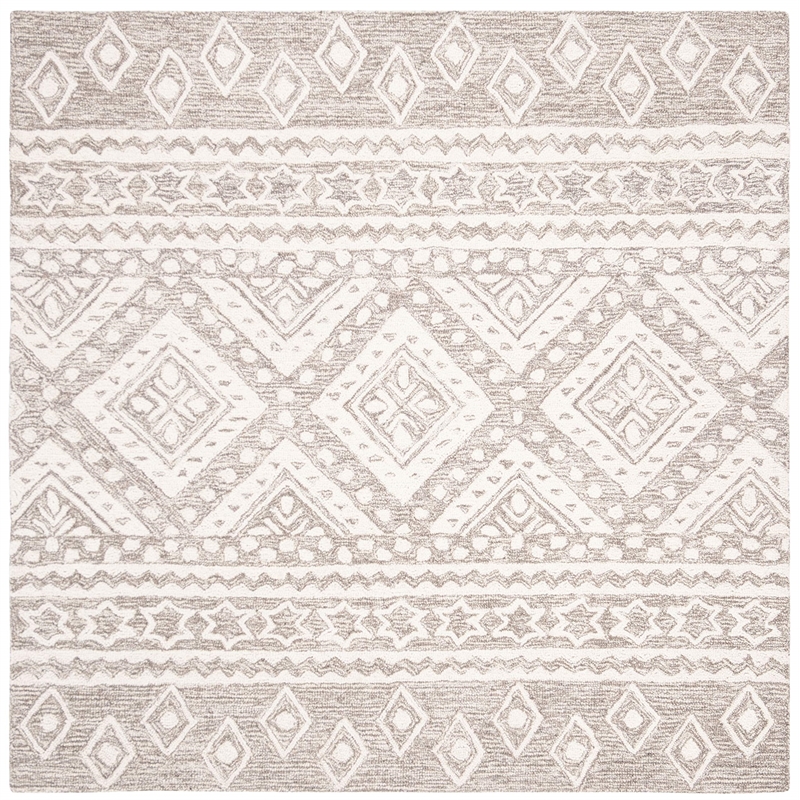 Safavieh Micro-Loop 5' Square Hand Tufted Wool Rug in Gray and Ivory