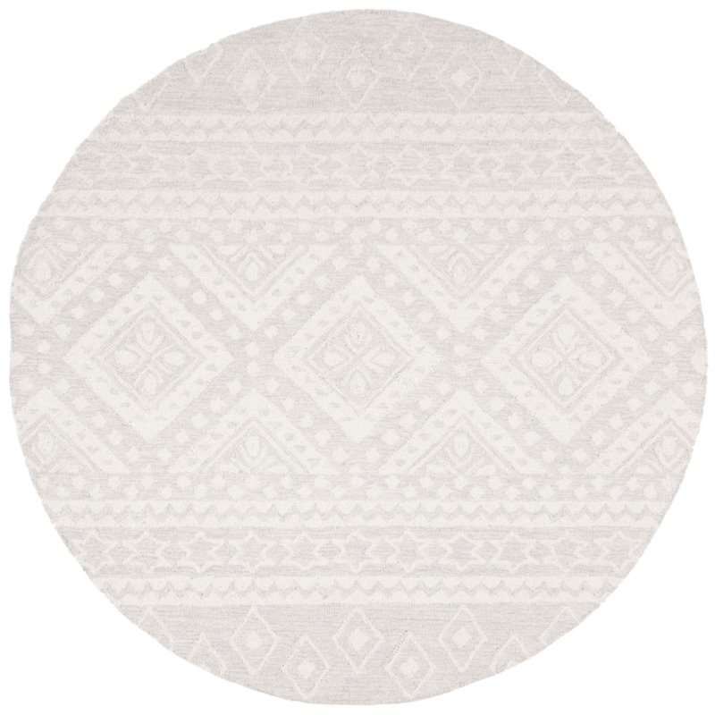 Safavieh Micro-Loop 5' Round Hand Tufted Wool Rug in Gray and Ivory